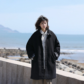 毛呢大衣男秋冬复古宽松保暖呢子棉服外套女 阿于呆日系加厚中长款