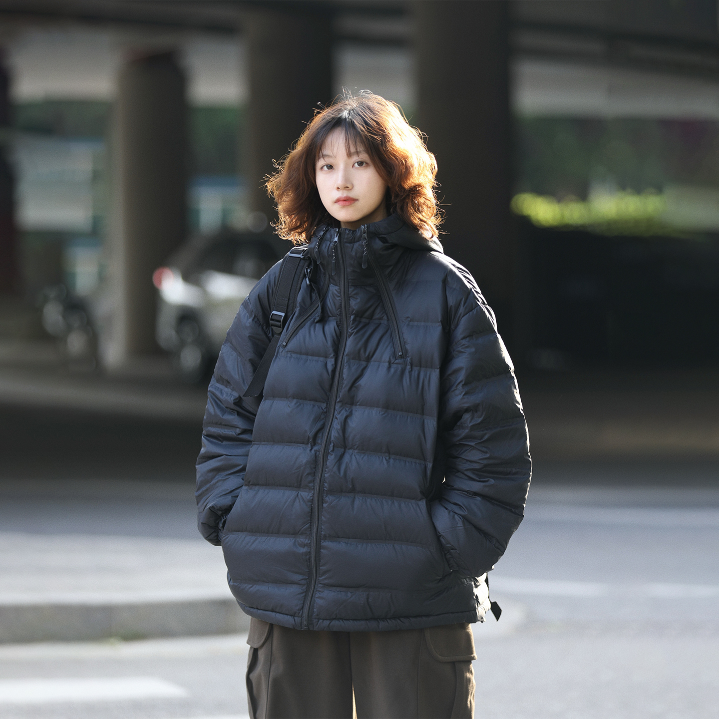 阿于呆90白鸭绒排骨连帽羽绒服