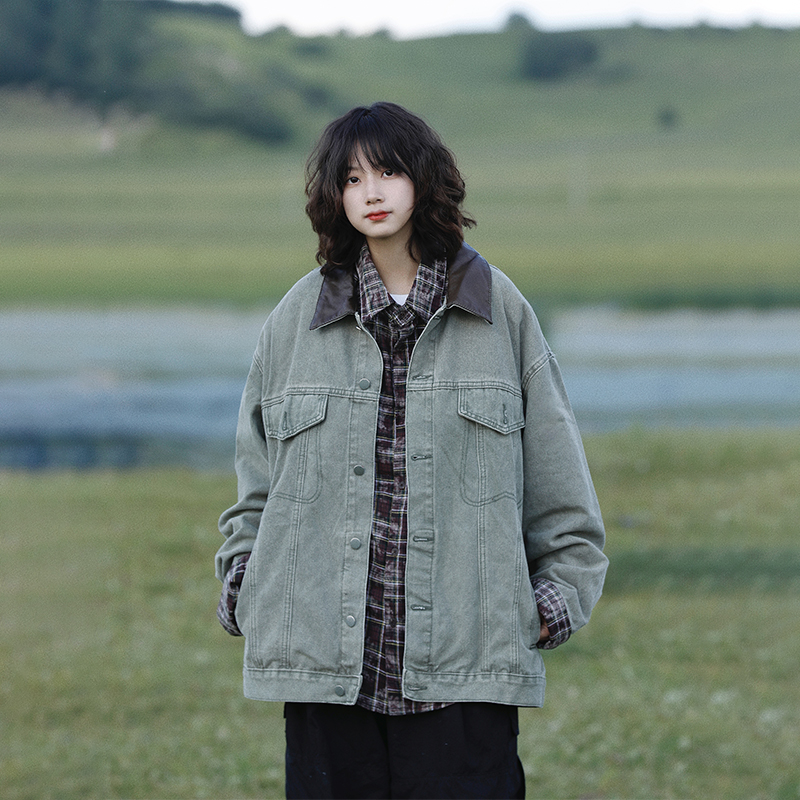 阿于呆牛仔外套做旧青年复古