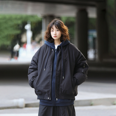 阿于呆90白鸭绒棒球领飞行棉服