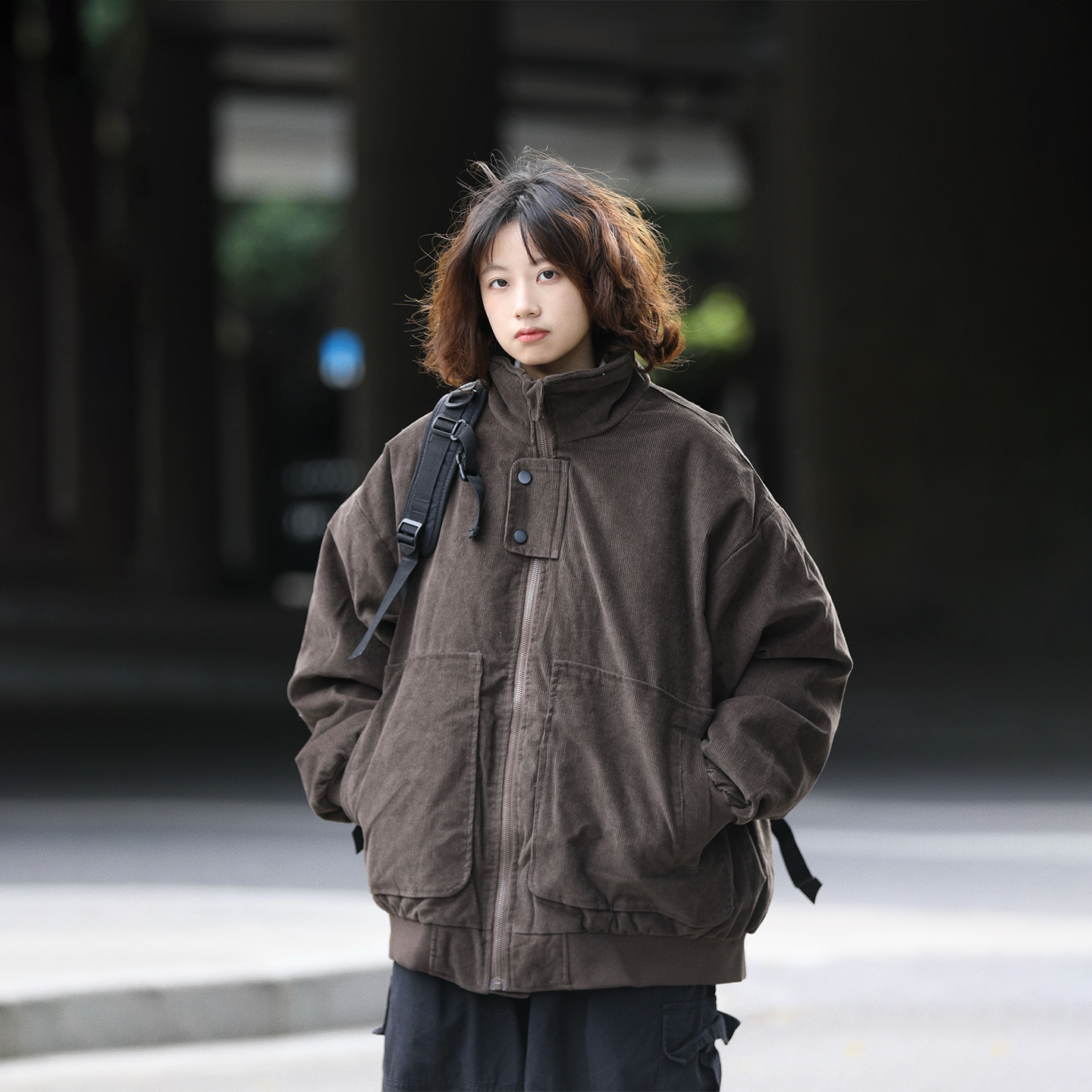 阿于呆美式复古美拉德立领羽绒服