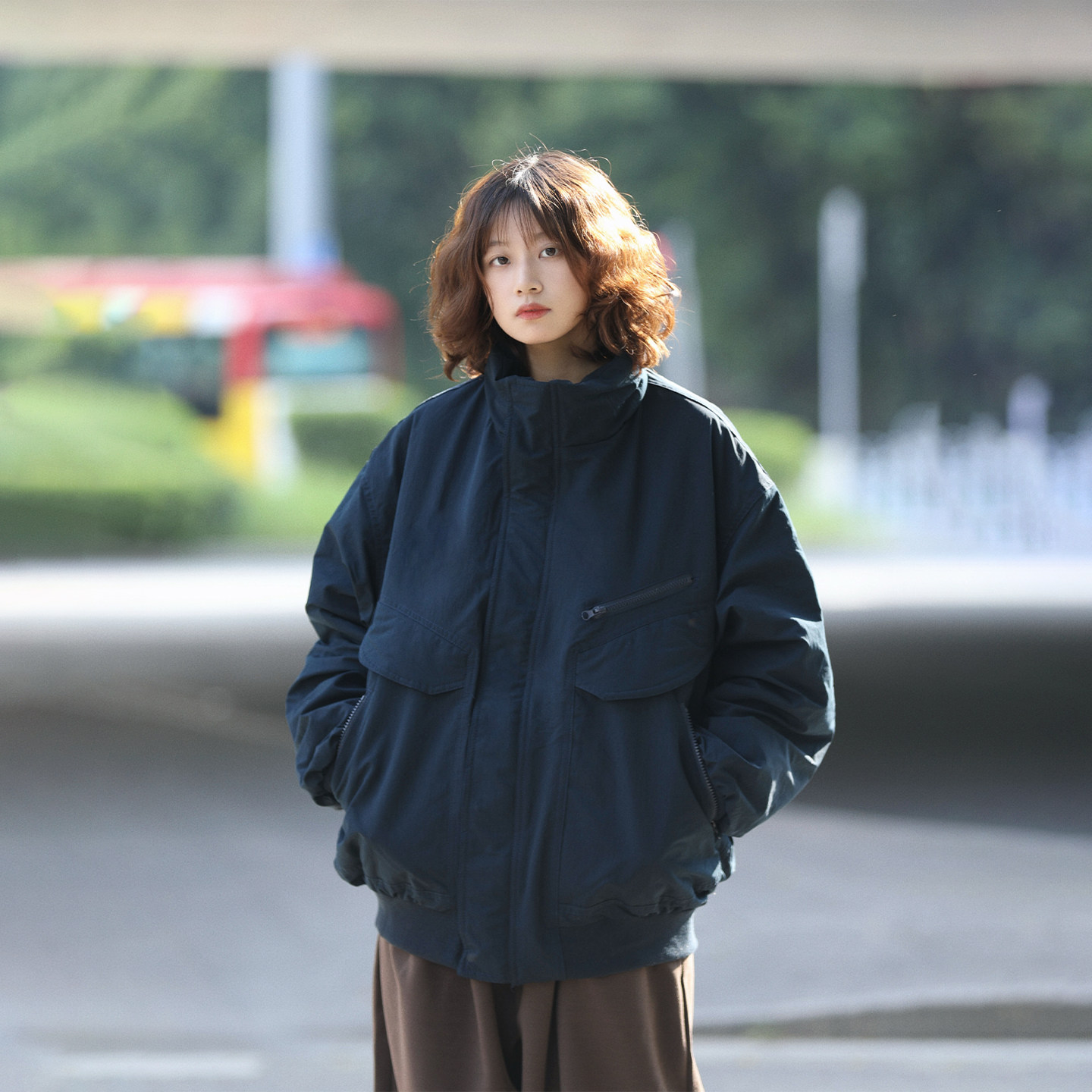 阿于呆美式大口袋工装立领棉服