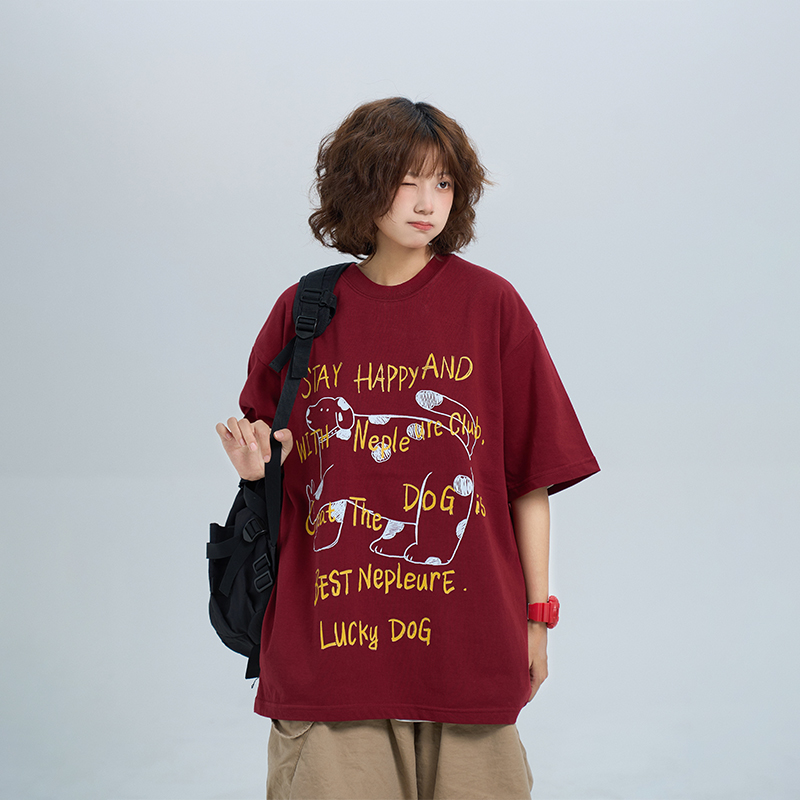 阿于呆小熊字母印花圆领短袖T恤