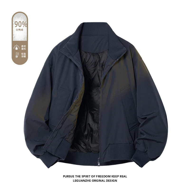 90%白鸭绒美式飞行员羽绒服男士cleanfit高级感痞帅短款夹克外套