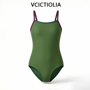 运动 连体泳衣女士绿色高级感热辣竞速游泳馆专业泳装 2026夏季 新款