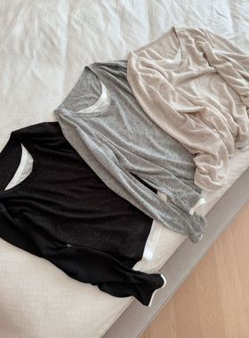 孤品汉麻羊毛针织打底衫假两件 HG82622