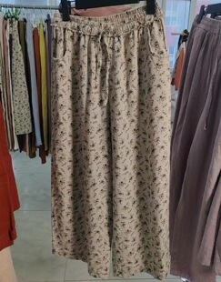 汉麻雨露麻印花直筒休闲裤 QY1185