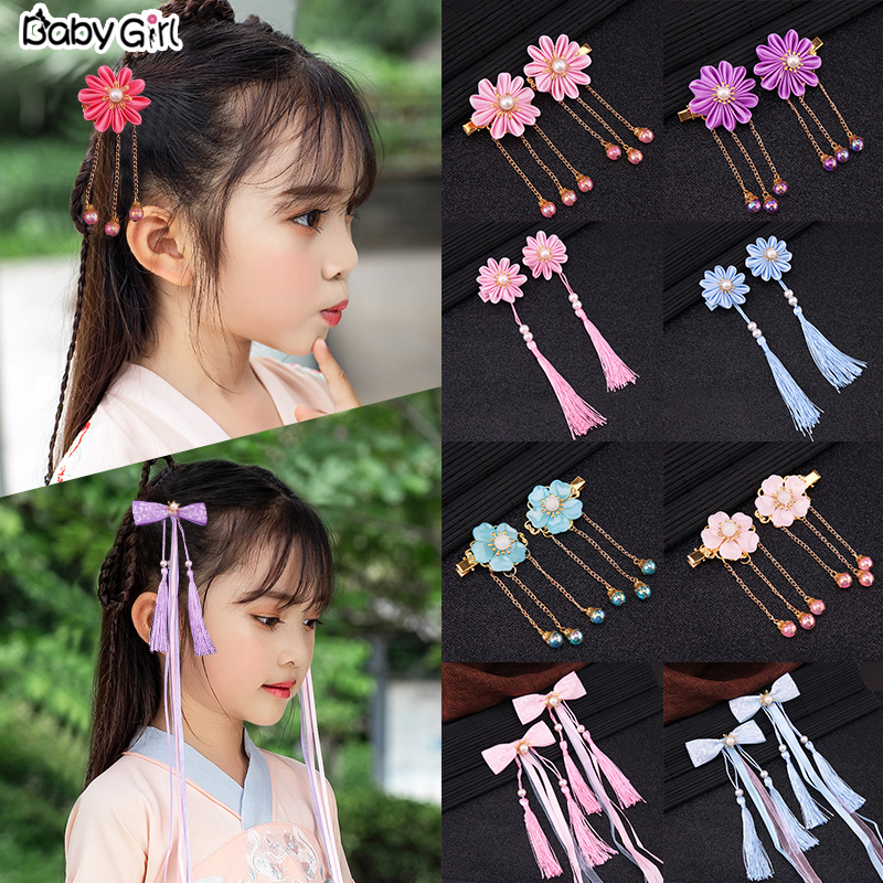 儿童青花瓷丝带汉服中国风女童发夹(非品牌)