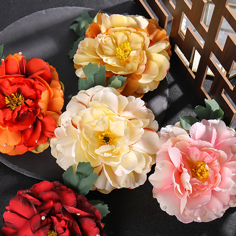 汉服绢花发夹加大款鲜花牡丹古装唐风后压头饰夹子古风花朵发饰品