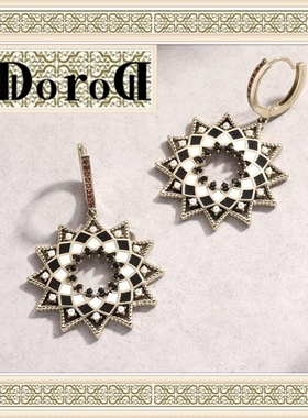 D L O R O L D家高定珍珠黑色纳米珐琅厚镀咖啡金耳环小香风耳钉