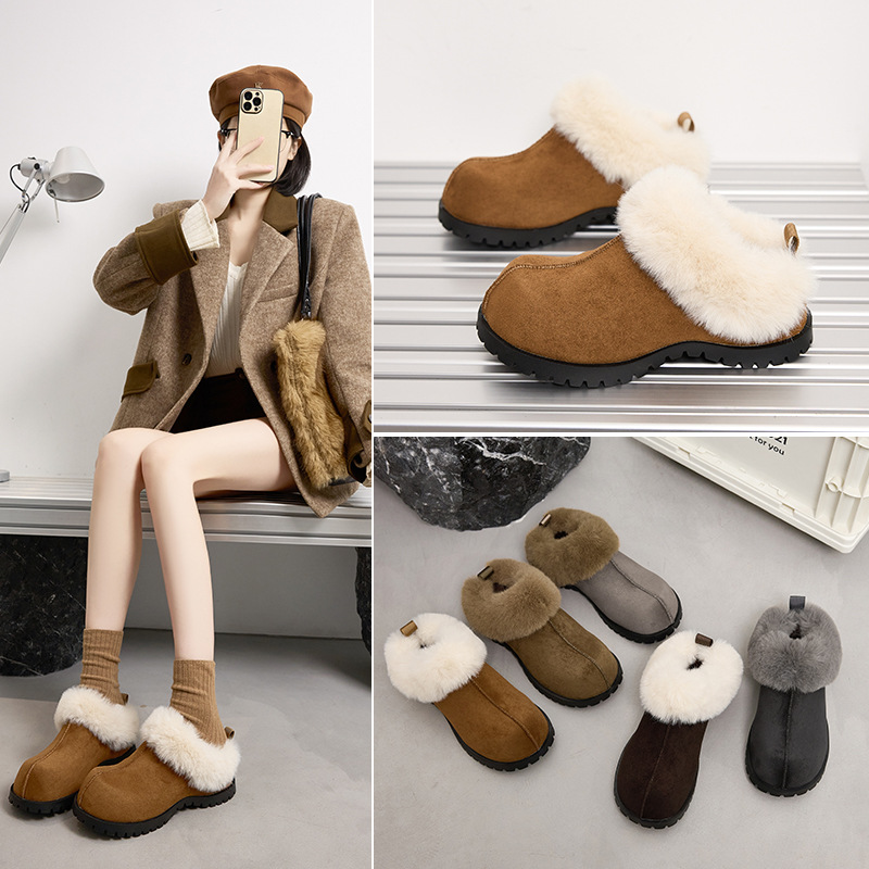 小羊轻奢半拖鞋女2025年冬季新款厚底勃肯毛毛大头加绒保暖雪地靴