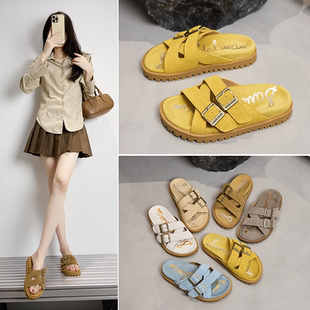 小羊轻奢外穿凉拖鞋女2026新春夏款一字拖软底舒适平底沙滩凉鞋子