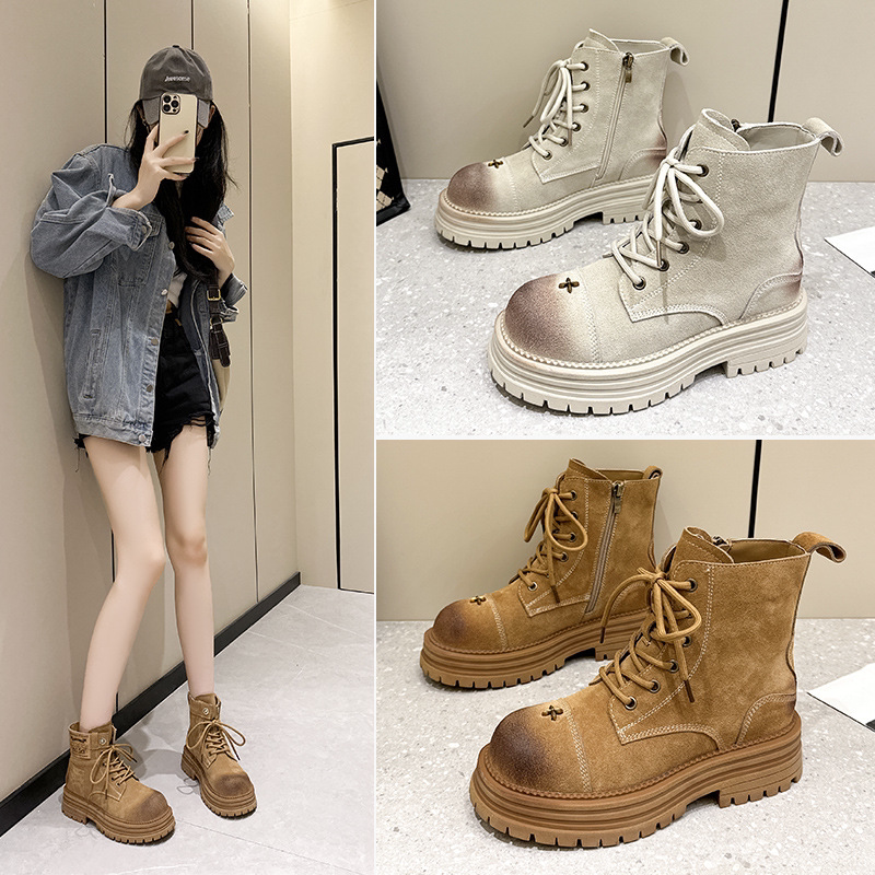 小羊轻奢马丁靴2025新款今年流行爆款厚底真皮超火的大黄色短靴子