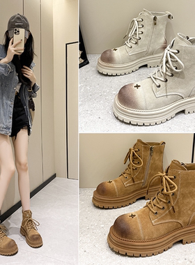 小羊轻奢马丁靴2025新款今年流行爆款厚底真皮超火的大黄色短靴子