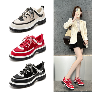 小羊轻奢百搭运动休闲板鞋女2026新春夏款真皮厚底增高德训鞋子