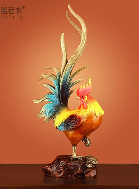 上善若水《金鸡报喜》全铜彩鸡摆件一鸣惊人客厅卧室十二生肖工艺