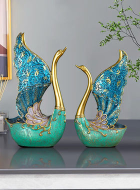 柒夏北欧轻奢创意天鹅摆件客厅电视柜酒柜工艺品玄关欧式装饰品礼