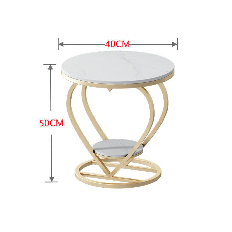 雅宅家居双层北欧小圆桌轻奢简约床边桌铁艺岩板客厅家用沙发边几