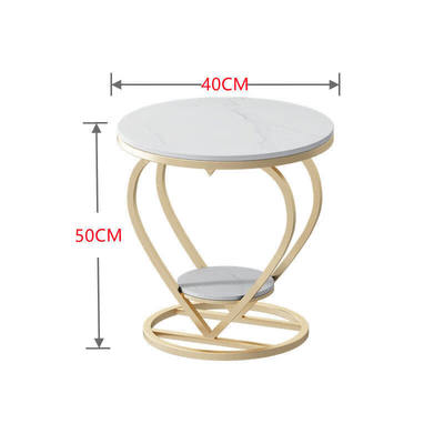 雅宅家居双层北欧小圆桌轻奢简约床边桌铁艺岩板客厅家用沙发边几