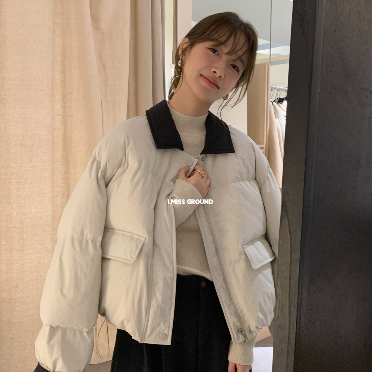 IMISS-冬上新韩标高品质撞色领韩系长袖羽绒服(含50白鸭绒)