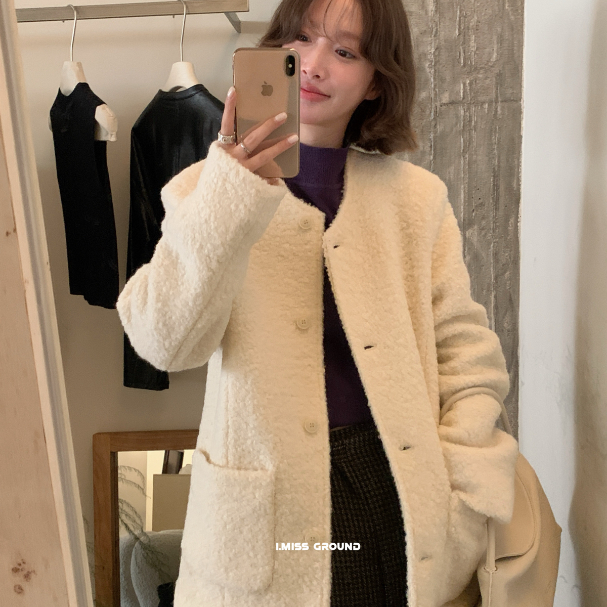 IMISS-冬上新韩标高品质宽松羊毛外套（含65羊毛）