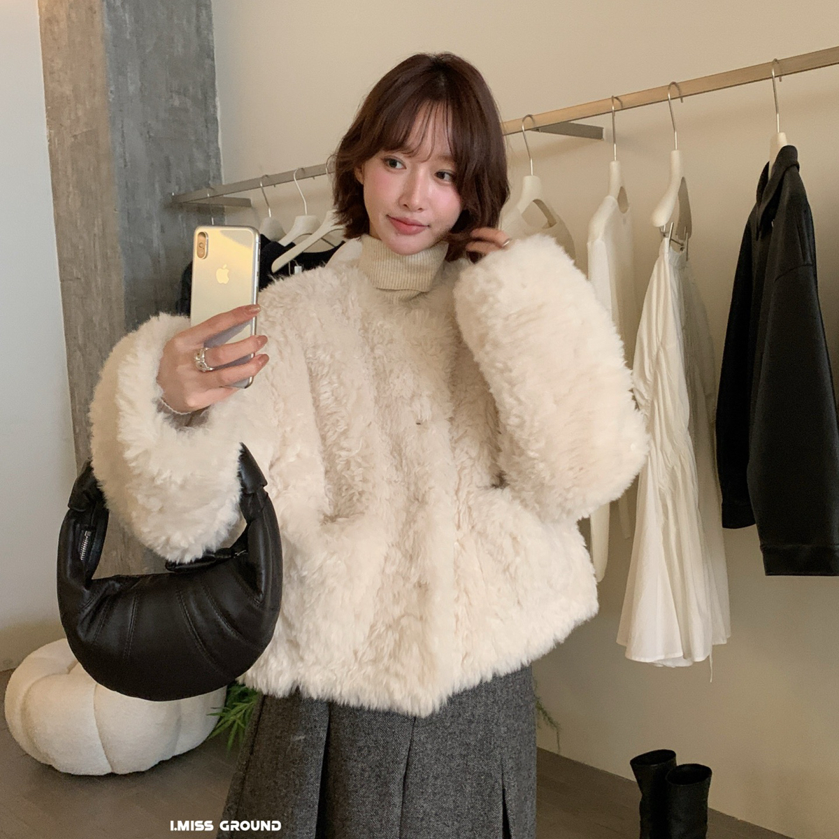 IMISS-冬上新高品质裘皮机一体温柔毛茸茸羊毛外套（含50羊毛）