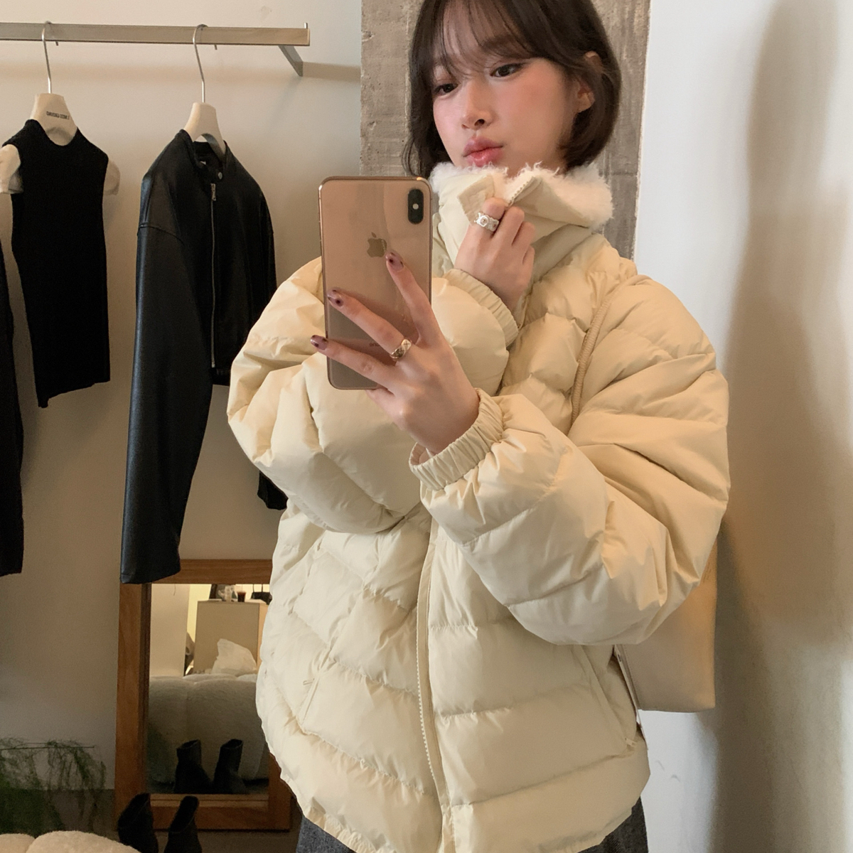 IMISS-冬上新韩标奶呼呼～高品质毛毛领排骨加厚保暖羽绒服外套