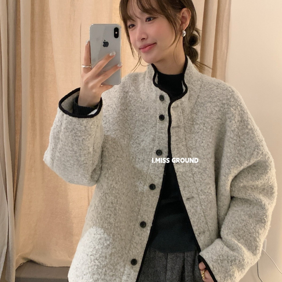 IMISS-冬上新撞色立领羊毛羊毛外套(含50羊毛)