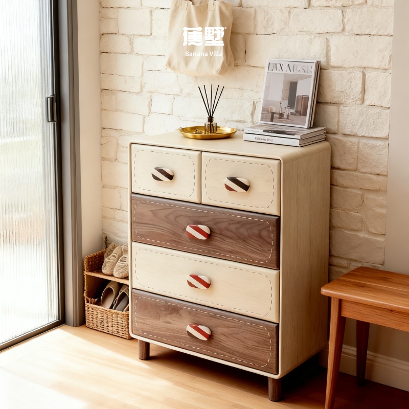 蕉墅家居糖果双抽四斗柜全实木可爱边柜床头柜抽屉柜儿童房储物柜