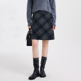 奥特莱斯外贸折扣清仓尾货秋冬复古学院风格 纹短裙小个子半身裙女