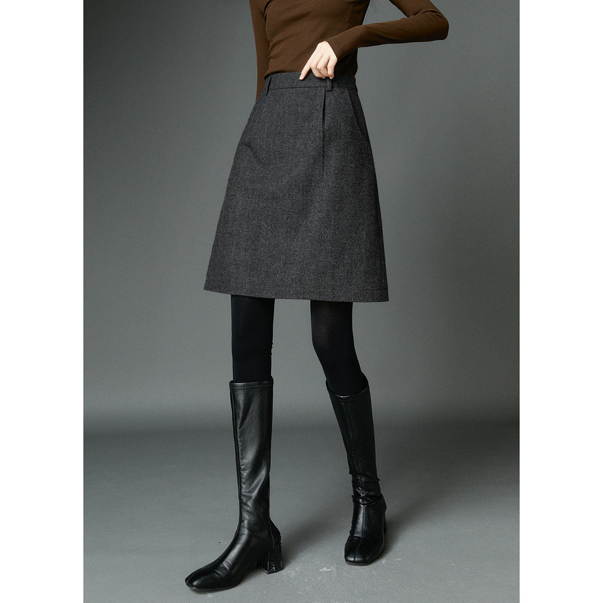 奥特莱斯外贸折扣清仓尾货秋冬时尚毛呢A字短裙女通勤羊毛半身裙
