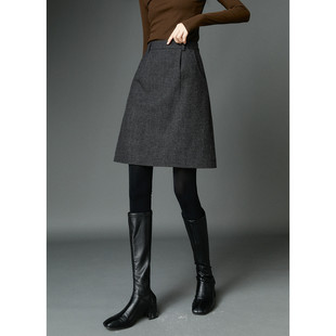 奥特莱斯外贸折扣清仓尾货秋冬时尚毛呢A字短裙女通勤羊毛半身裙
