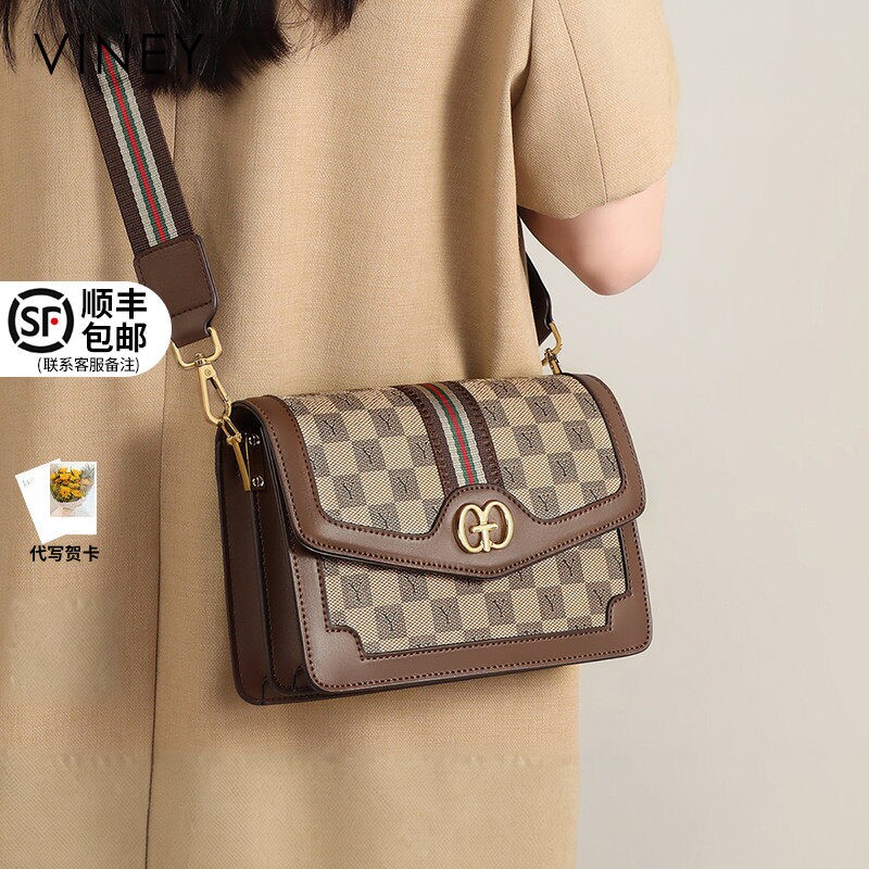 Viney包包女士2025新款斜挎包女包宽肩带妈妈小方包百搭单肩小包