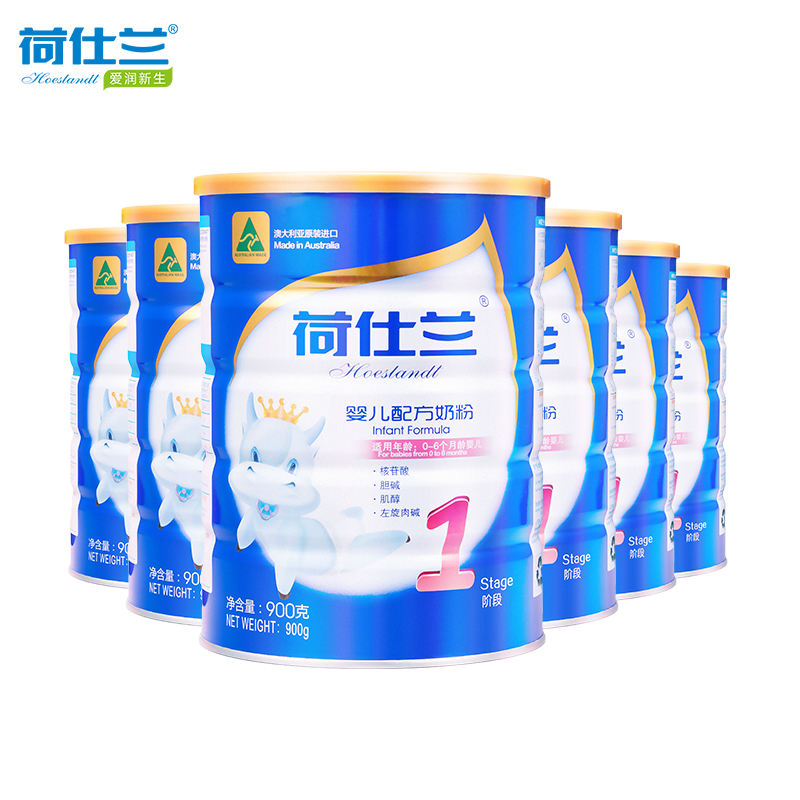 荷仕兰(Hoeslandt)婴儿乳铁蛋白奶粉1段0-6个月900g*六罐 临期