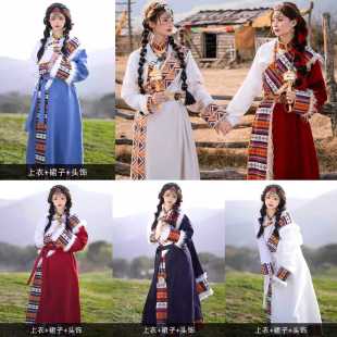 出租新款藏族服装女藏袍穿搭西藏旅游少数民族风藏式舞蹈演出服饰