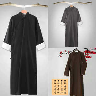 出租棉麻长衫民国中国风长袍马褂亚麻男茶服主持相声大褂演出服装