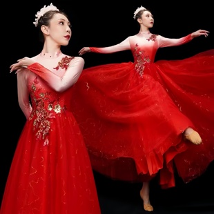 出租开场舞大摆裙万疆灯火的中国红色古典舞540演出服礼服开幕式
