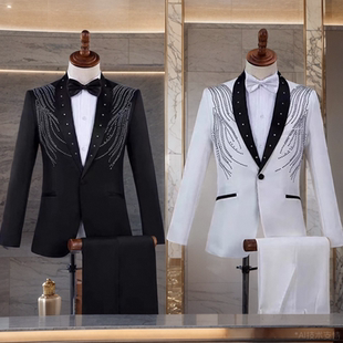 出租大合唱演出服男士修身舞台表演司仪主持人西装礼服套装中国风