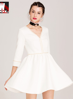 欧洲站2022新款白色公主淑女装修身收腰小礼服连衣裙春秋冬季欧货