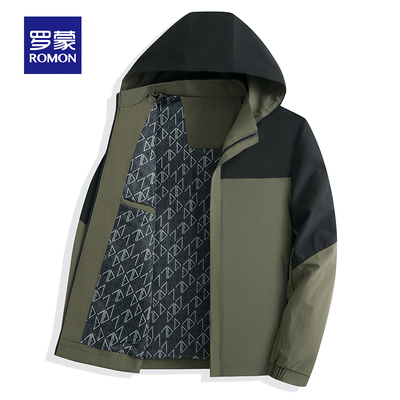 罗蒙可脱卸帽夹克男士2025春秋季商务休闲防风抗皱爸爸装外套上衣