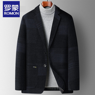 罗蒙秋冬款雪尼尔加厚男士休闲西服2025新款高端修身小西装外套