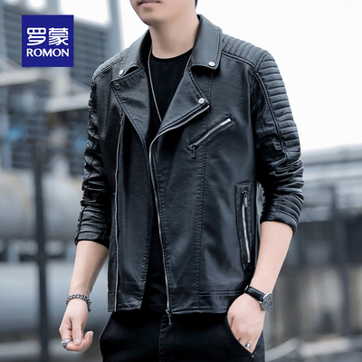 罗蒙皮夹克外套男款潮流秋冬季痞帅休闲机车高级感皮衣男2024新款