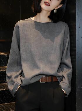 灰色套头衬衫女士春季新款时尚高级感宽松显瘦减龄洋气打底衫上衣