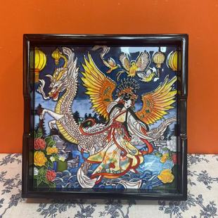 30方双面茶盘瓷板画新中式老榆木方形茶盘桌面摆件