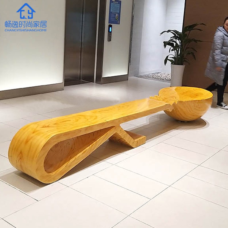 畅逸玻璃钢座椅创意领夹长凳公共休息椅子木质长椅定制商场休闲椅