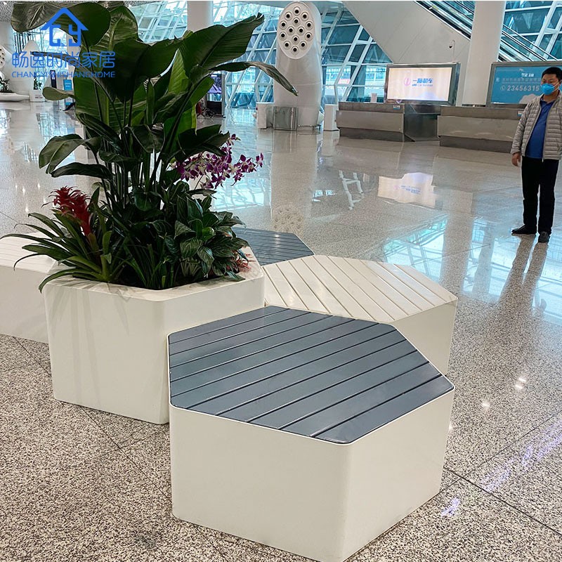 玻璃钢创意坐凳六边菱形花盆座椅组合休闲椅商场美陈公共休息椅子