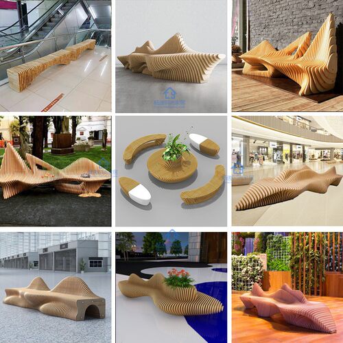 商场切片座椅异形防腐木休闲椅室内景观实木户外创意长条坐凳定制