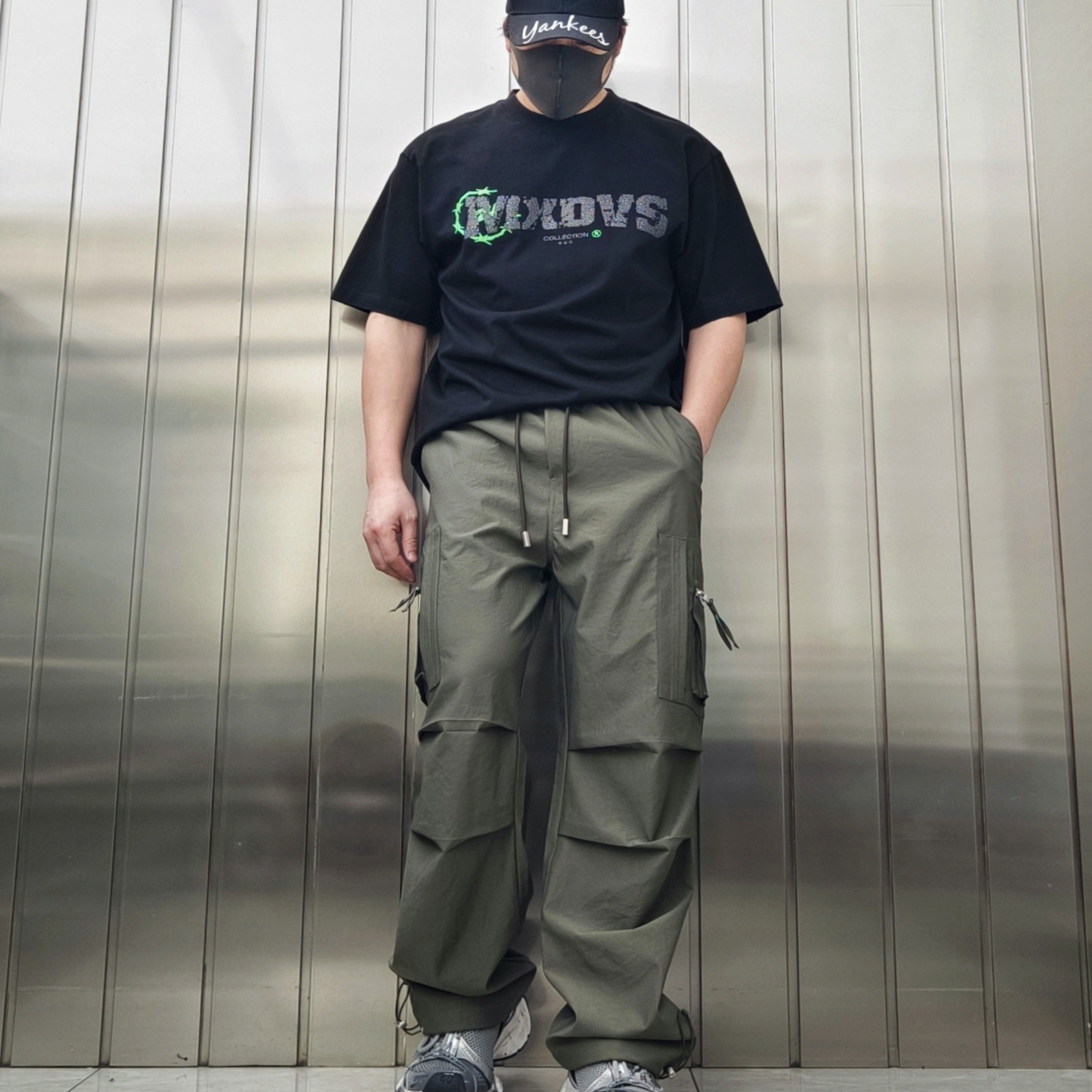 高级感潮牌圆领短袖T恤男夏季宽松纯棉半袖破洞磨边字母印花痞帅
