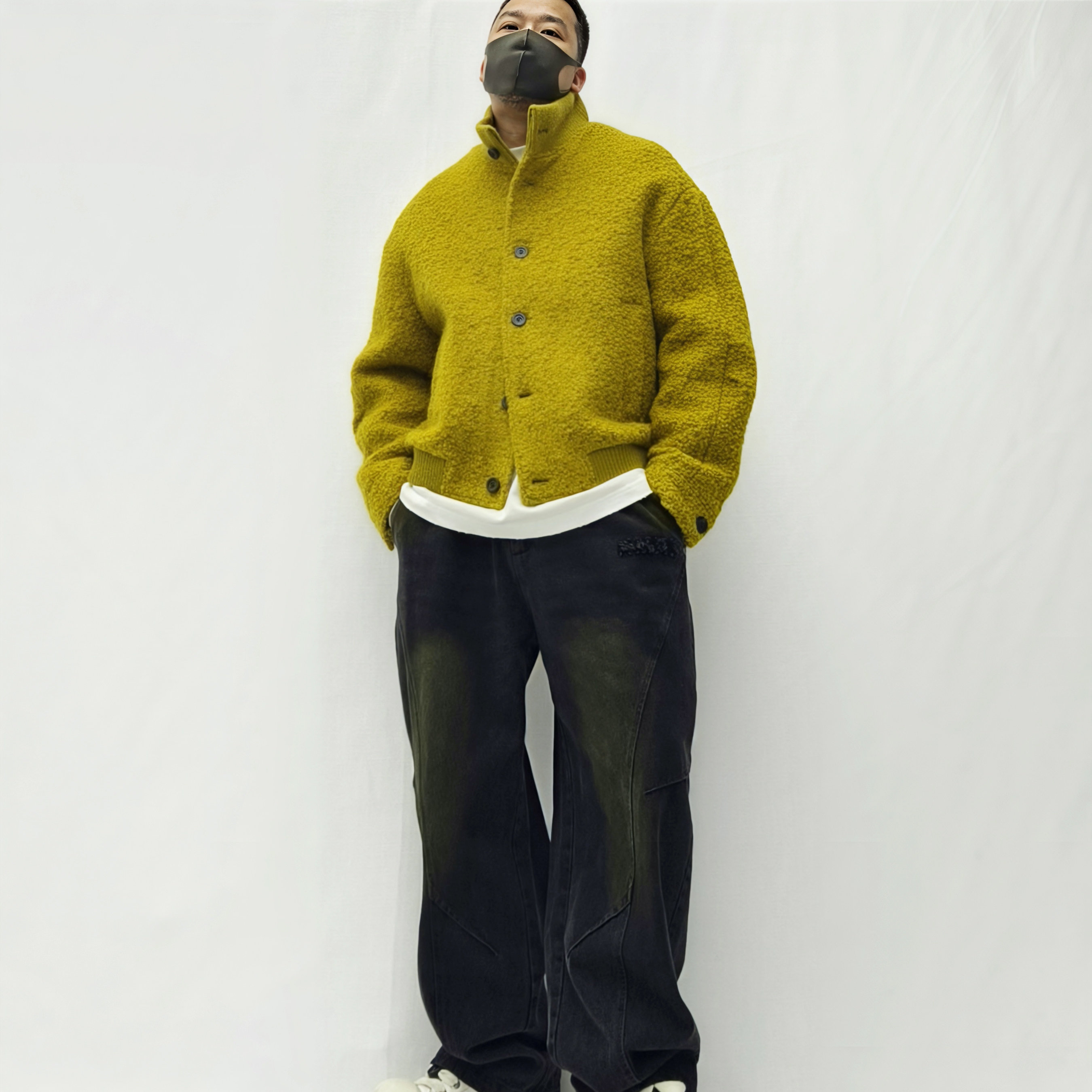 轻奢高级感潮牌复古立领羊毛夹克男秋冬宽松保暖圈圈毛短大衣外套