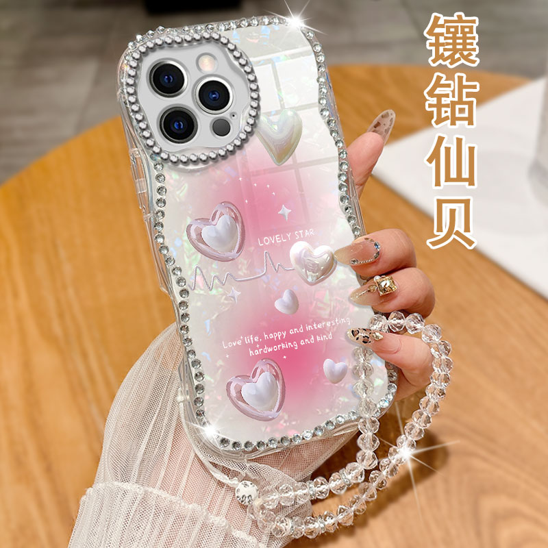 透明水钻贝壳适用苹果iPhone14ProMax手机壳镶钻13Mini全包6plus简约6高级感XS女款15Pro保护套13防摔11Pro